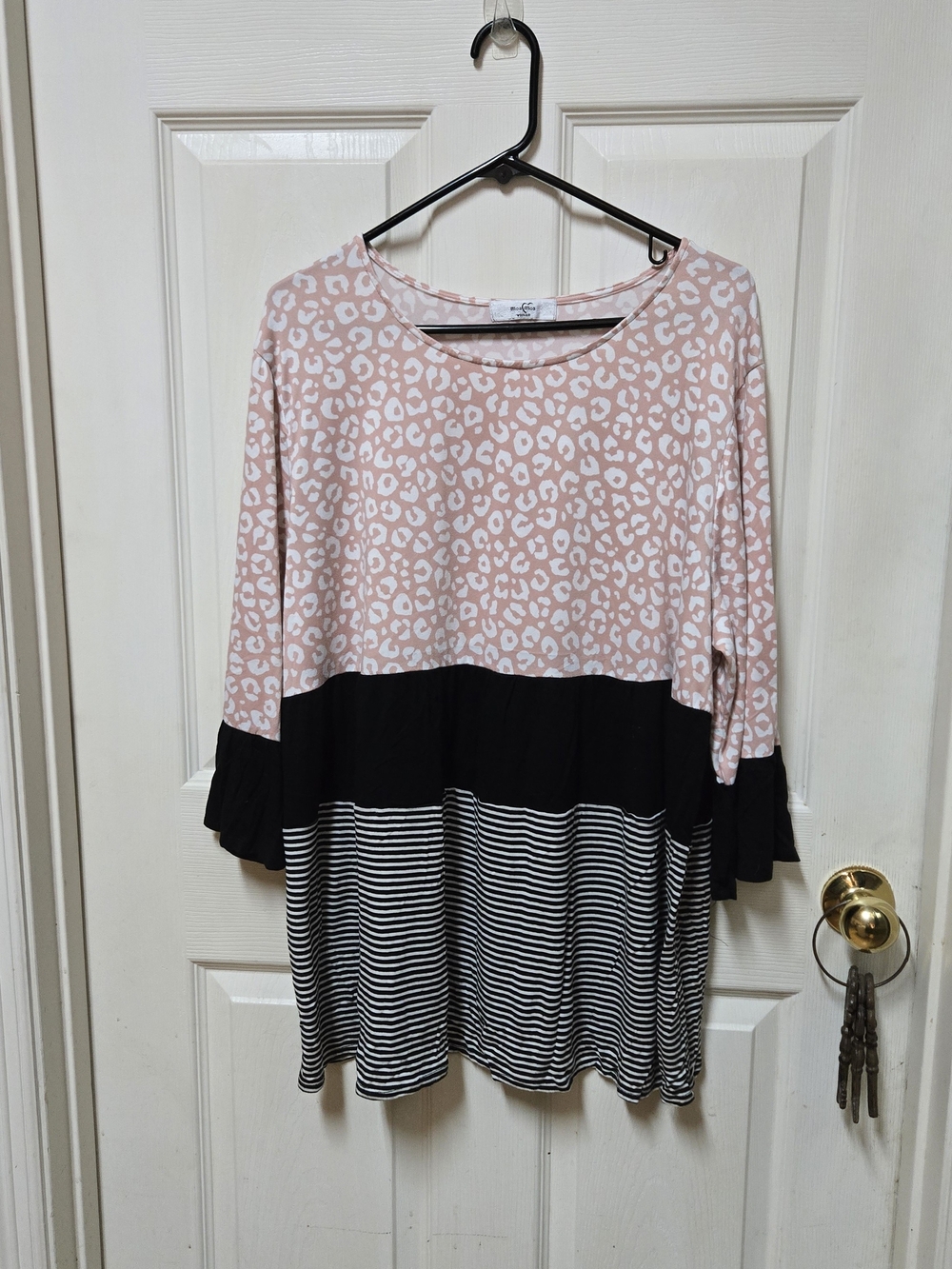 Moa Moa Pink Leopard & Black Striped Mixed-Print Tunic